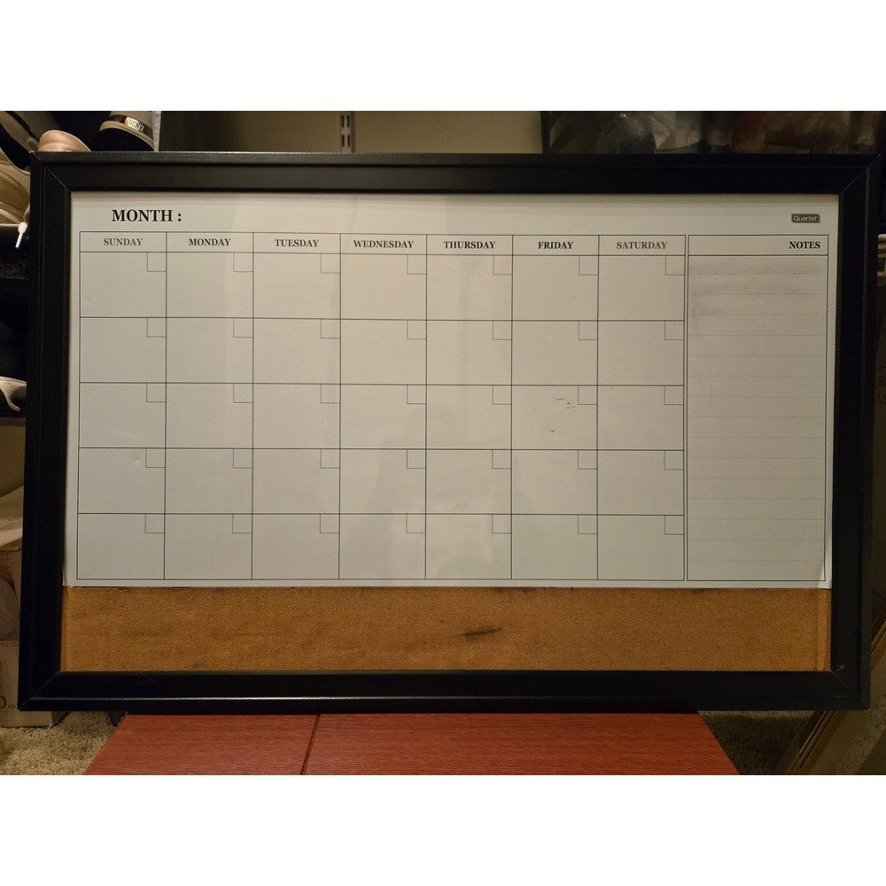 Quartet Monthly Calendar‎ Whiteboard Cork Combination Board Black Frame 79284
